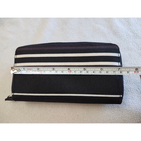 Vintage Kate Spade Wallet Zip Around Stripped Classic Black White Brown - Picture 5 of 10